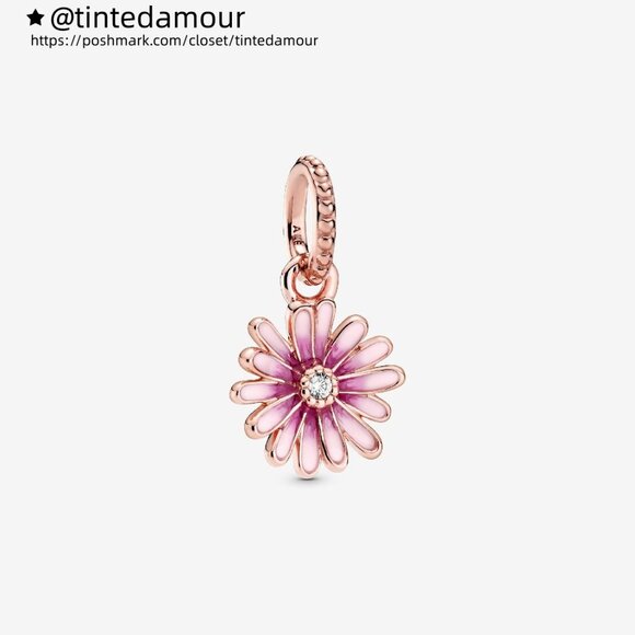 Pandora Daisy 14k rose gold-plated dangle with clear cubic zirconia and shaded p - Picture 1 of 6